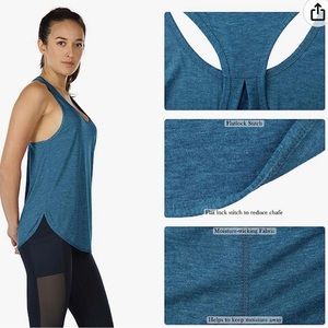 NWT icyzone Racerback Workout Running Tank Top Loose Fit Heather Blue Gym Shirt